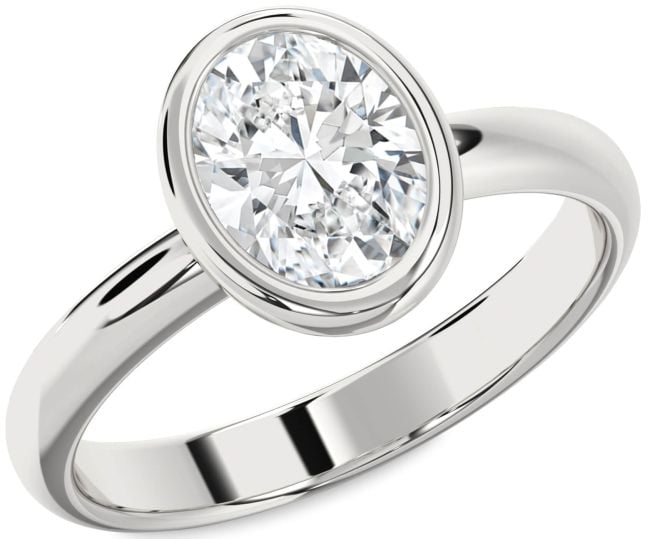 Diamond Silver Oval Solitaire Engagement Ring