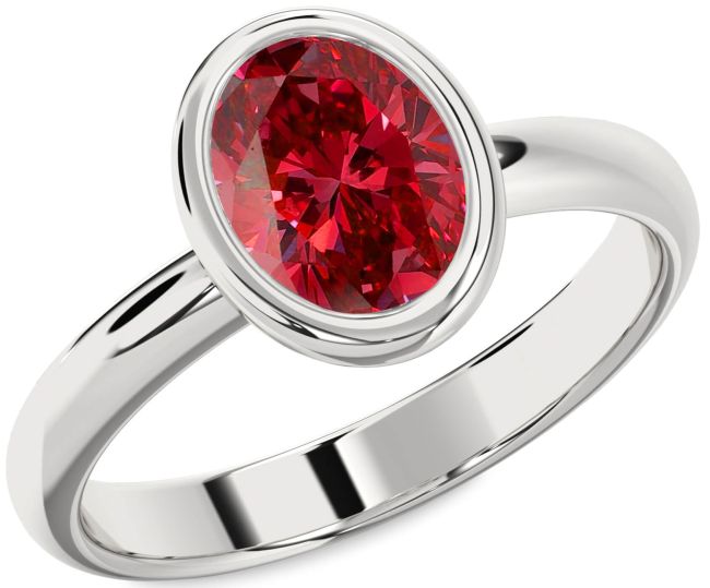 Ruby Silver Oval Solitaire Engagement Ring