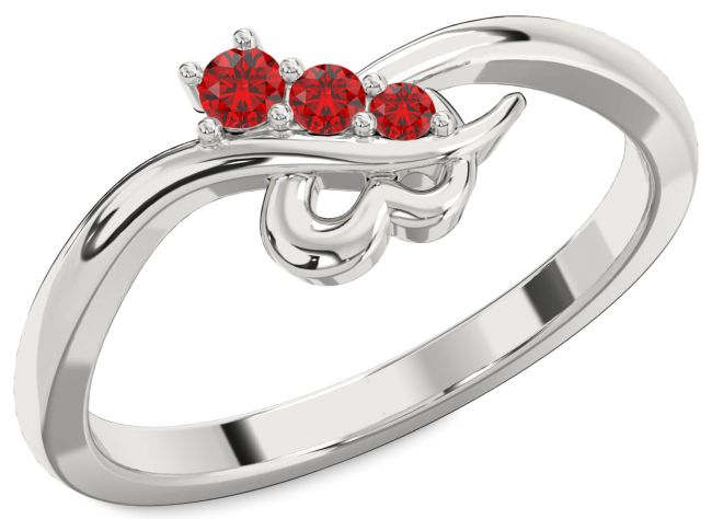 Ruby White Gold Heart Three Stone Birthstone Ring