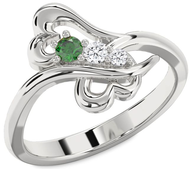Diamond Emerald Silver Heart Promise Ring