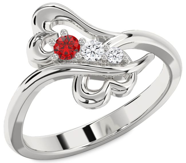 Diamond Ruby Silver Heart Promise Ring