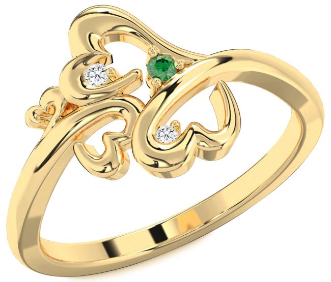 Diamond Emerald Gold Heart Ring