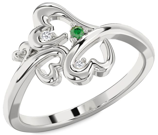 Diamond Emerald Platinum Heart Ring