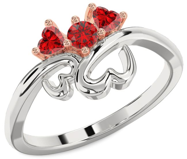 Ruby Silver & 10K Rose Gold Two Heart Birthstone Ring