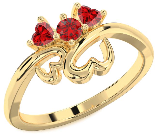 Ruby Gold Two Heart Birthstone Ring