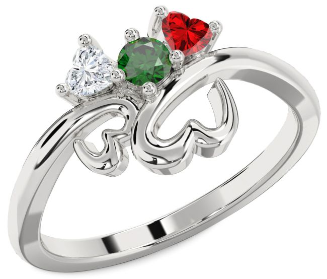 Platinum Two Heart Mother's Ring