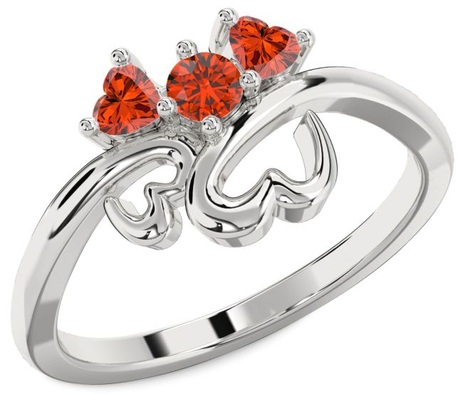Fire Opal Platinum Two Heart Ring