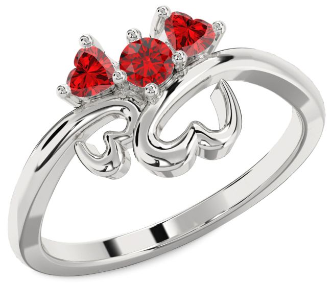 Ruby White Gold Two Heart Birthstone Ring