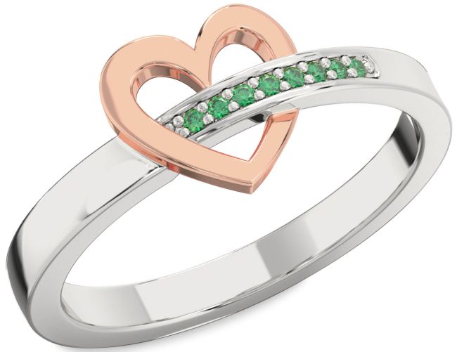 Emerald Silver & 10K Rose Gold Heart Ring