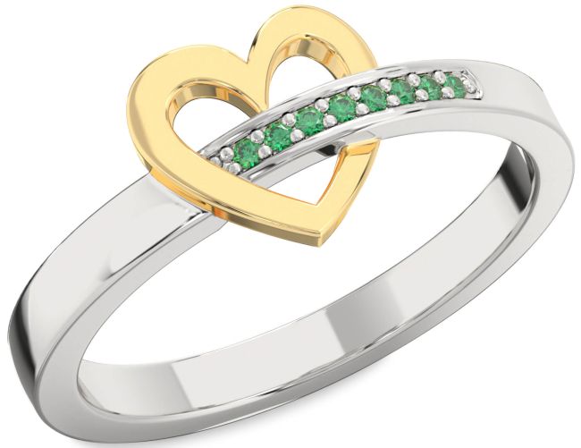 Emerald White Yellow Gold Heart Ring