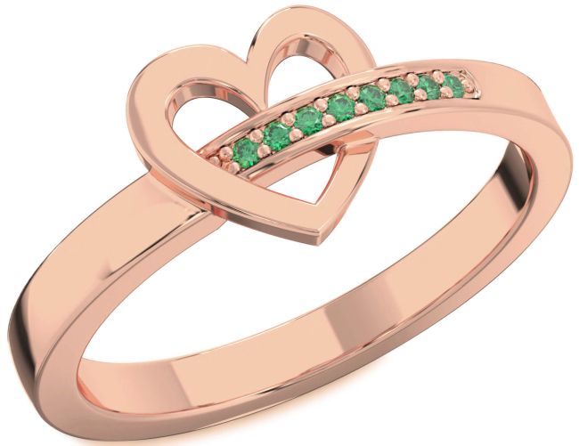 Emerald Rose Gold Silver Heart Ring