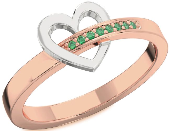 Emerald Rose Gold Silver Heart Ring