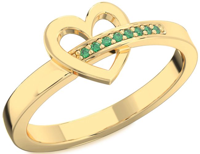 Emerald Gold Silver Heart Ring