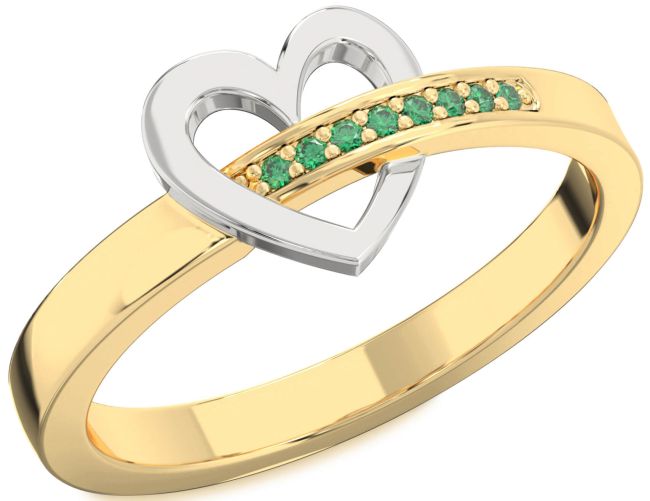 Emerald Gold Silver Heart Ring