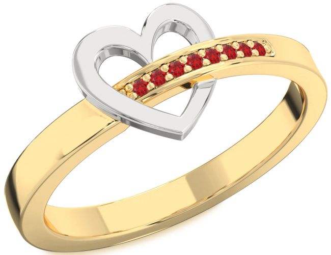 Ruby Gold Silver Heart Ring