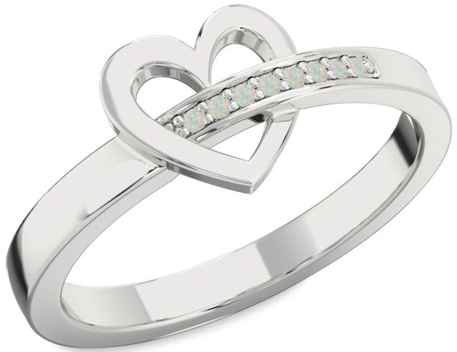 Opal Platinum Heart Ring