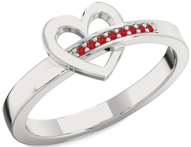 Ruby Silver Heart Ring