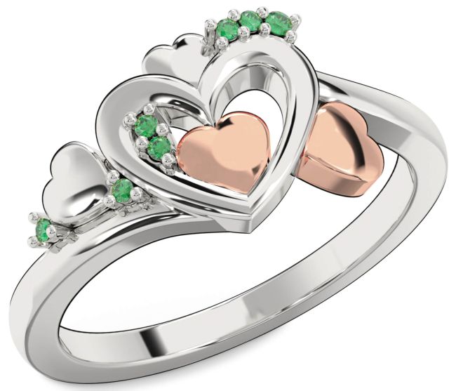 Emerald Silver & 10K Rose Gold Heart Ring