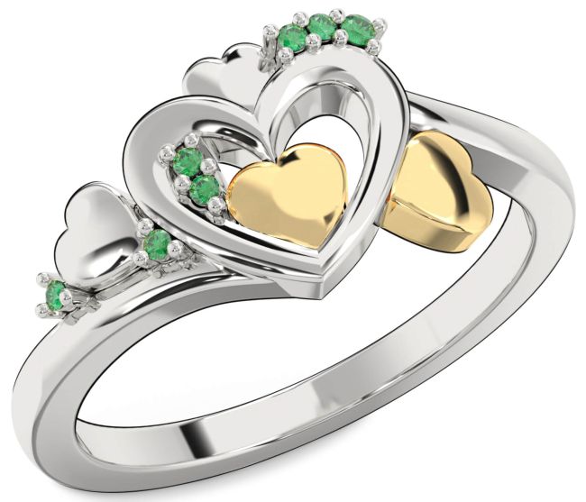Emerald Gold Silver Heart Ring