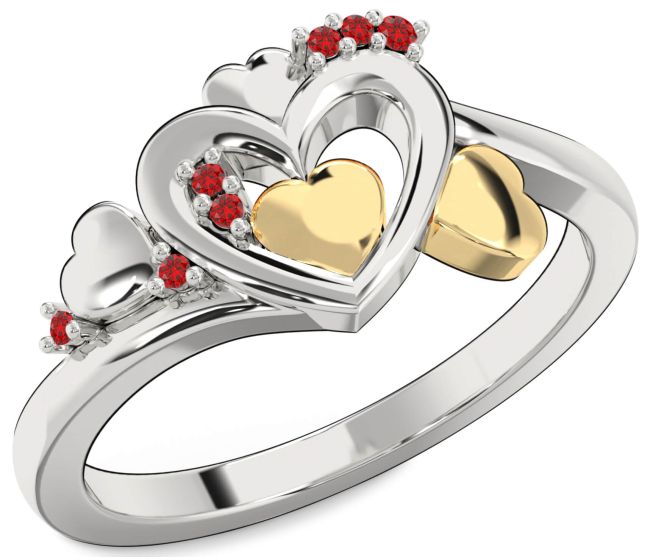 Ruby Gold Silver Heart Ring