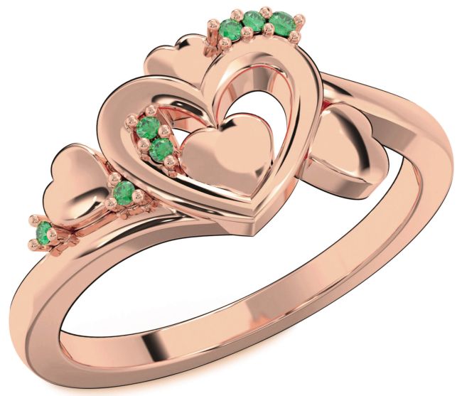 Emerald Rose Gold Heart Ring