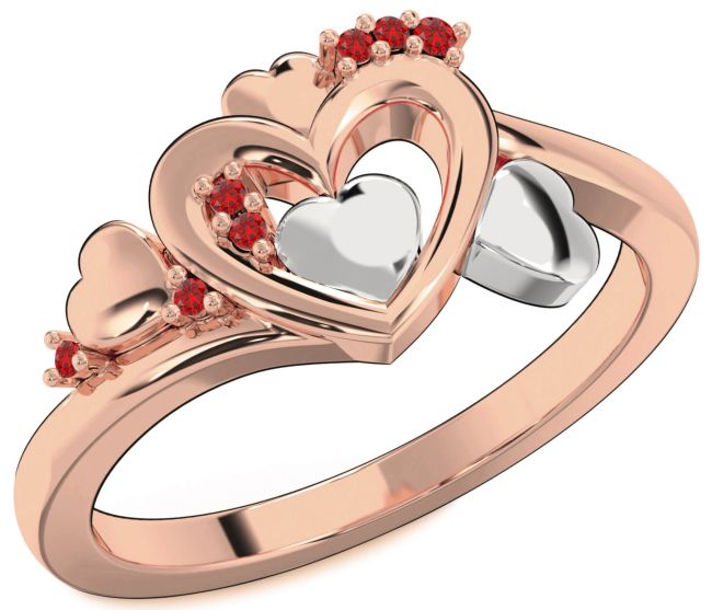 Ruby White Rose Gold Heart Ring