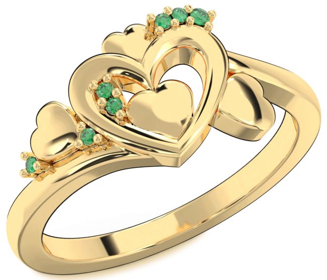 Emerald Gold Silver Heart Ring