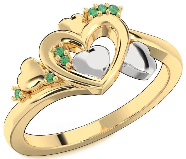 Emerald Platinum & Yellow Gold Heart Ring