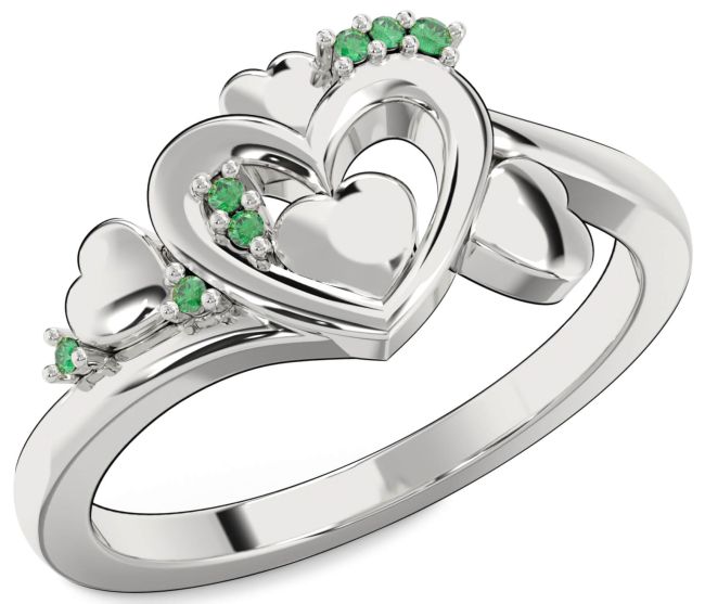 Emerald White Gold Heart Ring
