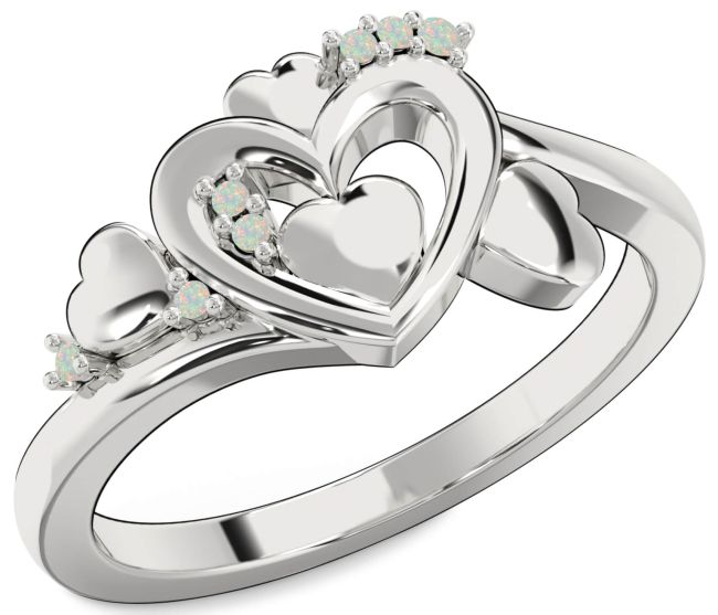 Opal Platinum Heart Ring
