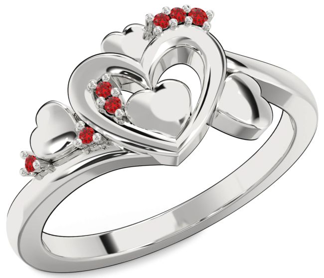 Ruby Silver Heart Ring