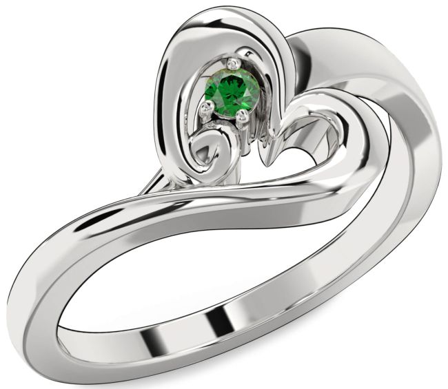 Emerald Silver Heart Promise Ring
