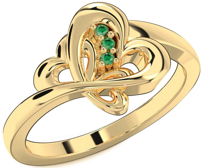 Emerald Gold Silver Heart Ring