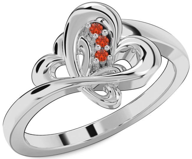 Fire Opal Platinum Heart Ring