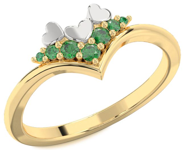 Emerald Gold Silver Heart Promise Ring