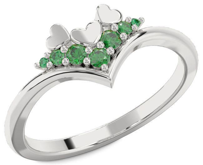 Emerald Silver Heart Promise Ring