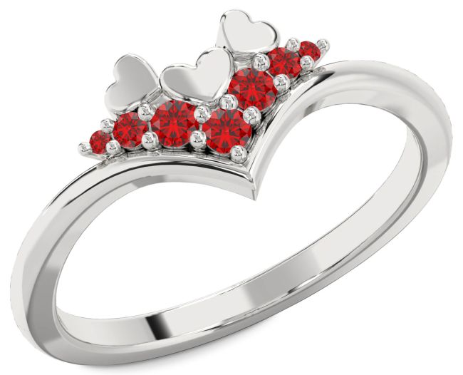 Ruby Silver Heart Promise Ring