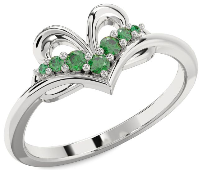 Emerald Silver Heart Promise Ring