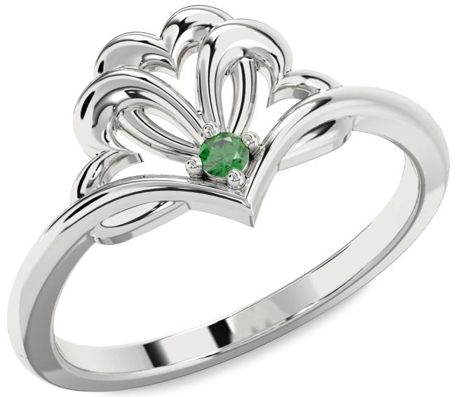 Emerald Silver Heart Promise Ring