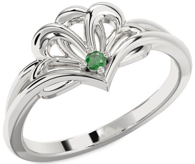 Emerald Silver Heart Promise Ring