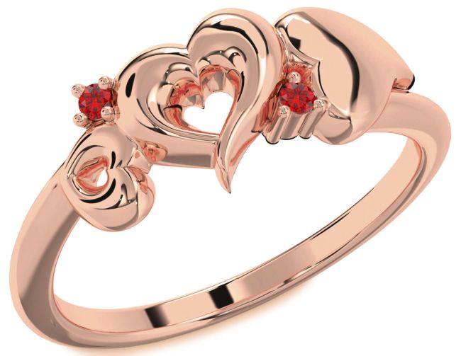 Ruby Rose Gold Silver Heart Two Stone Birthstone Ring