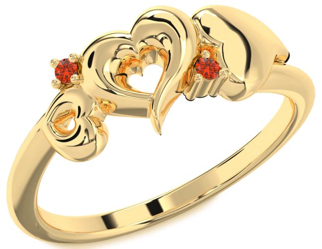 Fire Opal Gold Heart Two Stone Ring