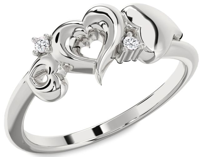Diamond Silver Heart Two Stone Ring