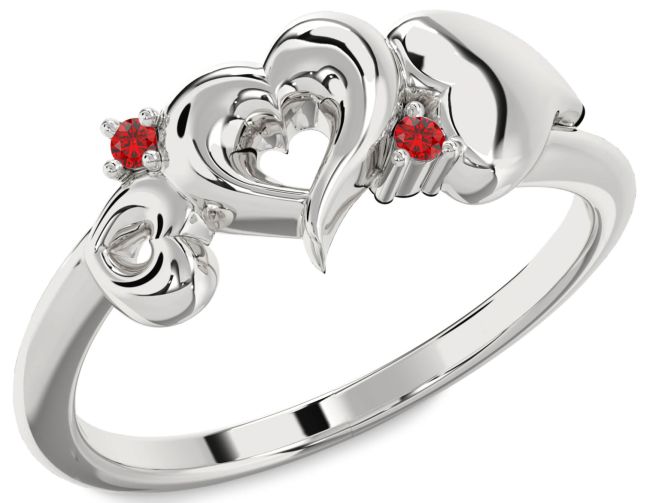 Ruby White Gold Heart Two Stone Birthstone Ring