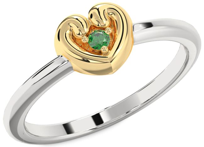 Emerald Gold Silver Heart Promise Ring