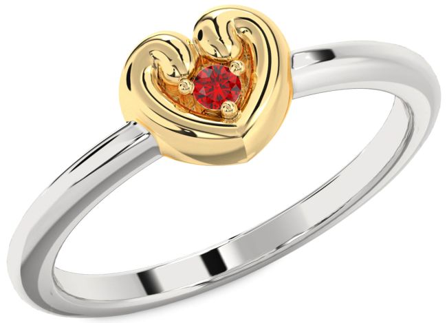 Ruby Platinum & Yellow Gold Heart Promise Ring
