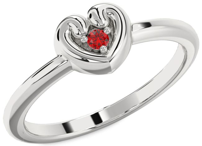Ruby Silver Heart Promise Ring