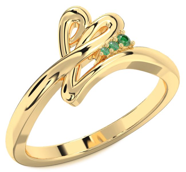 Emerald Gold Silver Heart Ring