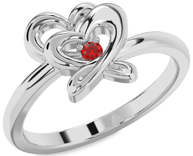 Ruby Silver Heart Promise Ring