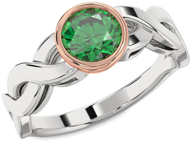 Emerald White Rose Gold Round Solitaire Engagement Ring